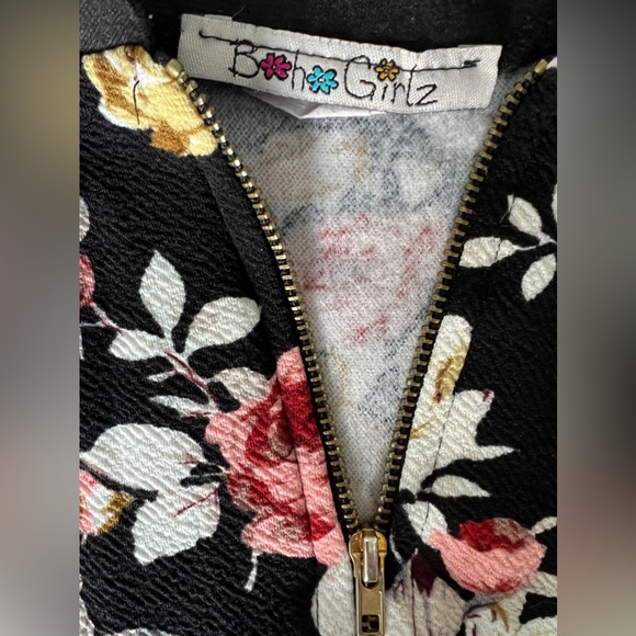 Boho Girlz black floral jacket 10/12 kids light weight fall spring coat - Picture 4 of 4